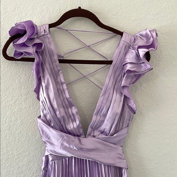 Lace Up Purple Pleated Gown Sz M - Picture 3 of 6